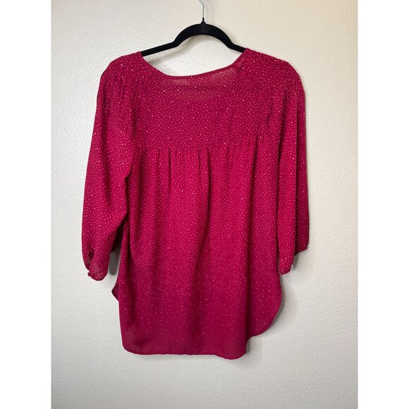Lauren Conrad Womens Red Blouse‎ Medium 3/4 sleeves pullover polyester polka dot - Picture 6 of 7